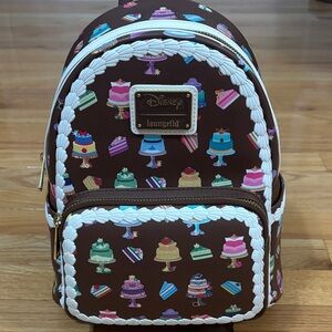 Loungefly Brown Mini Backpack with Colorful Disney Princess Cake Print